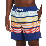 Horizontal Stripe Print Swim Shorts (Mazarine Blue) 