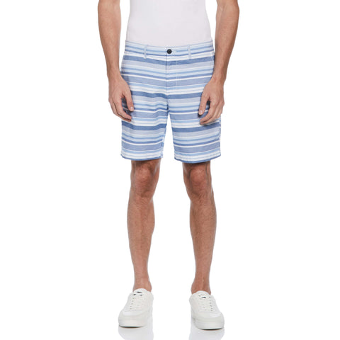 Horizontal Stripe Slim Fit Short (Faded Denim) 