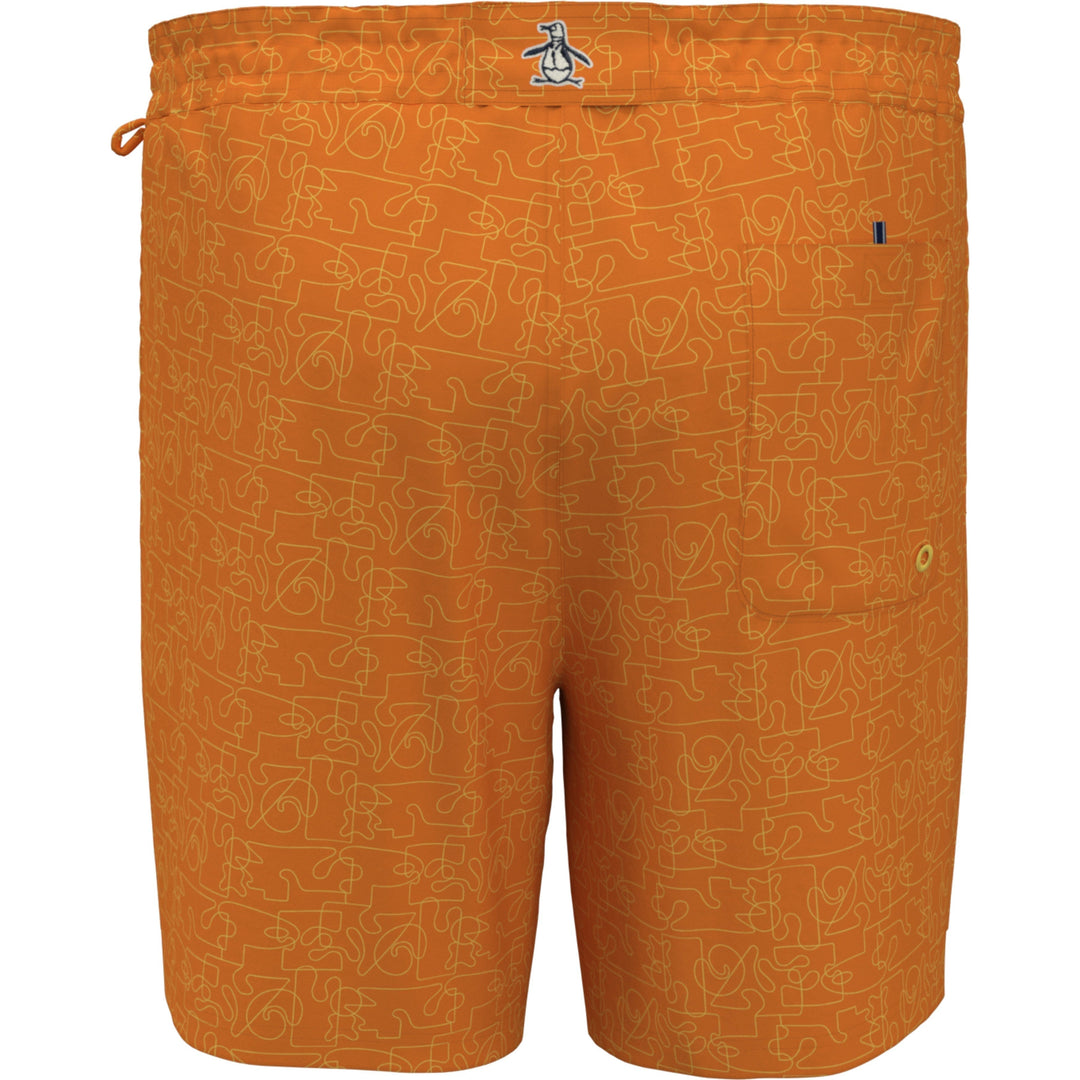 Penguin Pattern Stretch Swim Shorts (Orange Ochre) 
