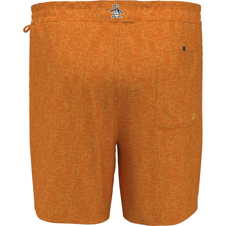 Penguin Pattern Stretch Swim Shorts (Orange Ochre) 