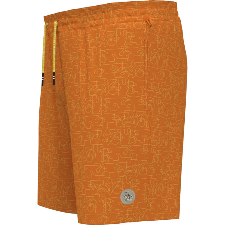 Penguin Pattern Stretch Swim Shorts (Orange Ochre) 