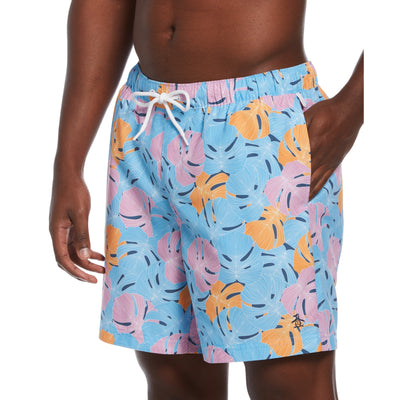Large Leaf Print Swim Shorts (Bonnie Blue) 