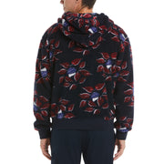Leaf Print Sherpa Hoodie (Dark Sapphire) 