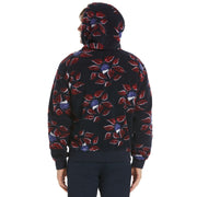 Leaf Print Sherpa Hoodie (Dark Sapphire) 