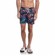 Leaf Print Swim Short (Hot Coral) 