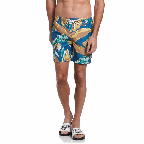 Leaf Print Swim Short (Midnight) 