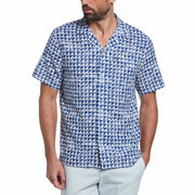 Linen Blend Geo Print Camp Collar Shirt (Limoges) 