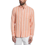 Linen EcoVero™ Blend Stripe Shirt (Russet Orange) 