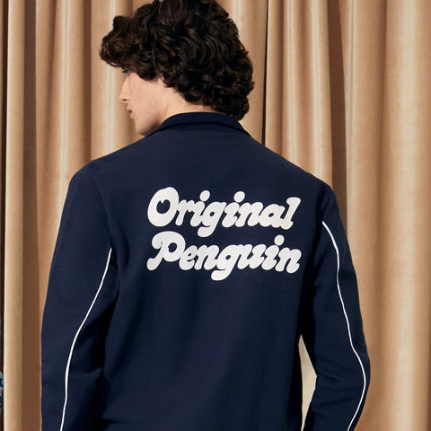 Mesh Double Knit Logo Back Full Zip Jacket-Outerwear-Original Penguin