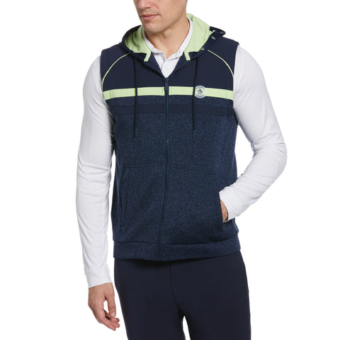 Mixed Media Fleece Golf Hoodie Vest (Black Iris Bijou Hthr) 