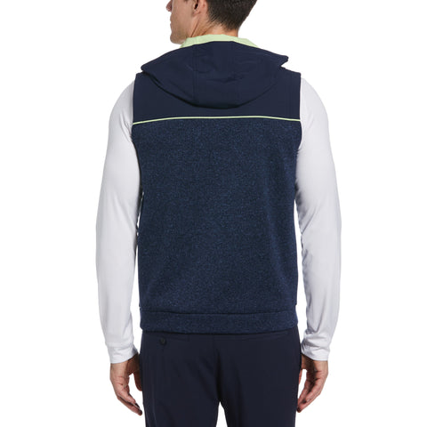 Mixed Media Fleece Golf Hoodie Vest (Black Iris Bijou Hthr) 