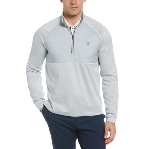 Mixed Media Quarter Zip Golf Pullover-Golf Jackets-Pearl Blue-M-Original Penguin