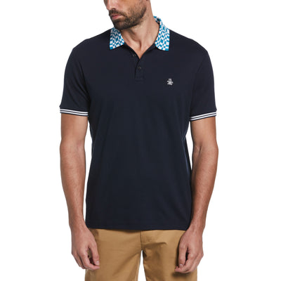 Organic Cotton Check Collar Polo (Dark Sapphire) 