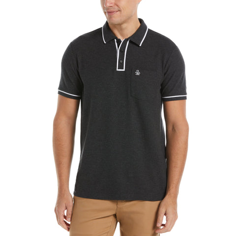 Organic Cotton Earl Pique Polo (Dk Charcoal Heather) 