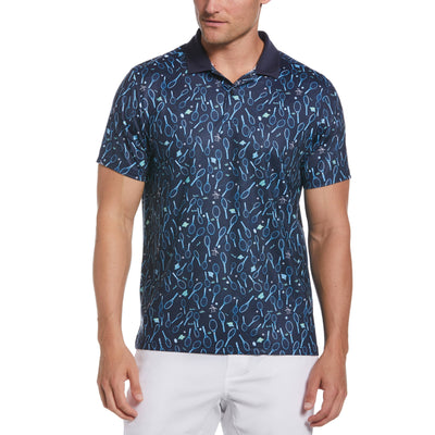 Performance Racquet Print Tennis Polo Shirt (Black Iris) 