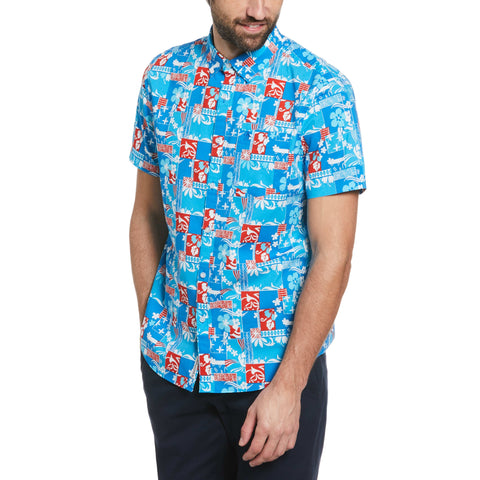 Poplin Tropical Collage Print Shirt (Imperial Blue) 