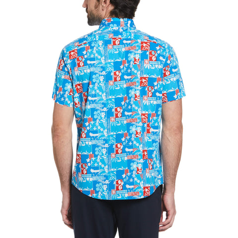 Poplin Tropical Collage Print Shirt (Imperial Blue) 