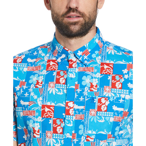 Poplin Tropical Collage Print Shirt (Imperial Blue) 