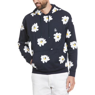 Premium Daisy Print Fleece Hoodie (Dark Sapphire) 