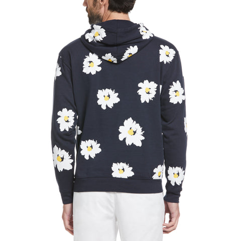 Premium Daisy Print Fleece Hoodie (Dark Sapphire) 