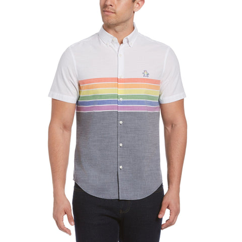 Short Sleeve Pride Stripes Button Up Shirt-Shirts-Original Penguin