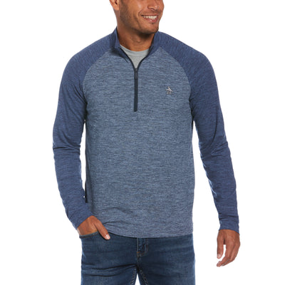 Quarter Zip Lightweight Golf Pullover-Golf Jackets-Black Iris Bijou Hthr-XL-Original Penguin