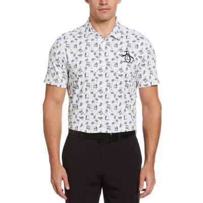 Retro Arcade Print Golf Polo Shirt (Bright White) 
