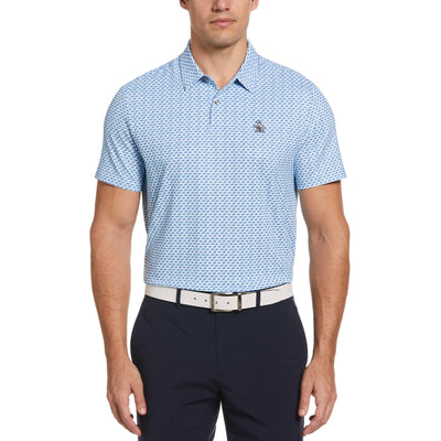 Retro Wave Pattern Print Golf Polo Shirt (Aquarius) 