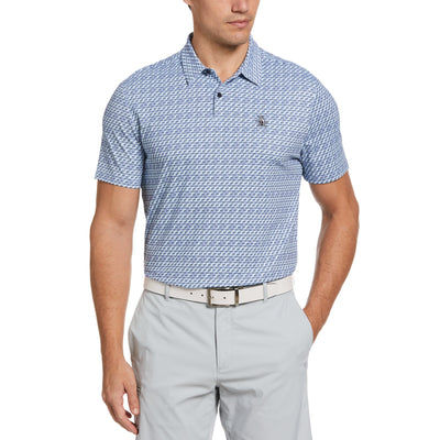 Retro Wave Pattern Print Golf Polo Shirt (Black Iris) 