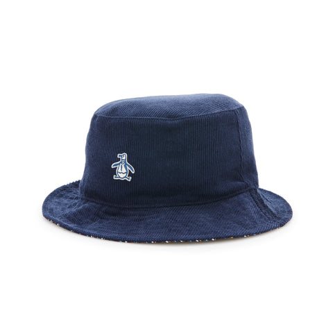 Reversible Corduroy Bucket Hat with Flat Embroidery & All Over Print-Hats-Medieval Bl/Rifle Grn-OS-Original Penguin