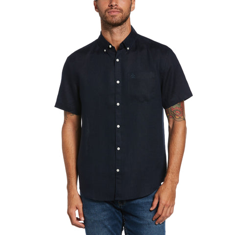 Washed Linen Shirt-Shirts-Dark Sapphire-S-Original Penguin