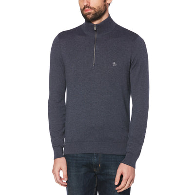Supima Cotton Quarter Zip Sweater-Sweaters-Dark Sapphire-S-Original Penguin