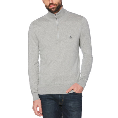 Supima Cotton Quarter Zip Sweater-Sweaters-Rain Heather-XXL-Original Penguin