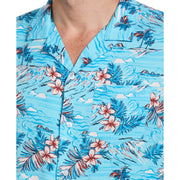 Tropical Floral Print Camp Collar Shirt (Blue Atoll) 