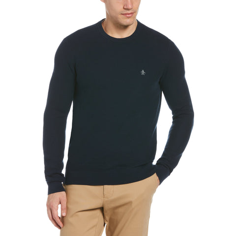 Tuck Stitch Crew Neck Sweater-Sweaters-Dark Sapphire-XXL-Original Penguin