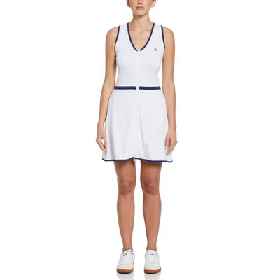 V-Neck Front Zip Golf Dress (Bright White) 