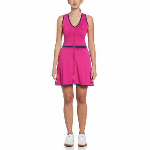 V-Neck Front Zip Golf Dress (Fuchsia Red) 