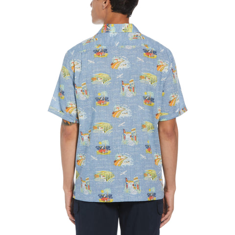 Vacay Print Camp Collar Shirt (Faded Denim) 