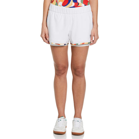 3" Printed Trim Stretch Tennis Shorts (Bright White) 