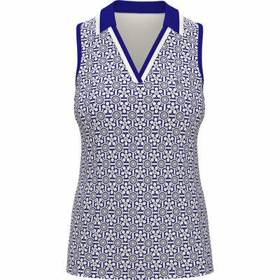 Womens Abstract Printed V-Neck Golf Top (Bluing) 