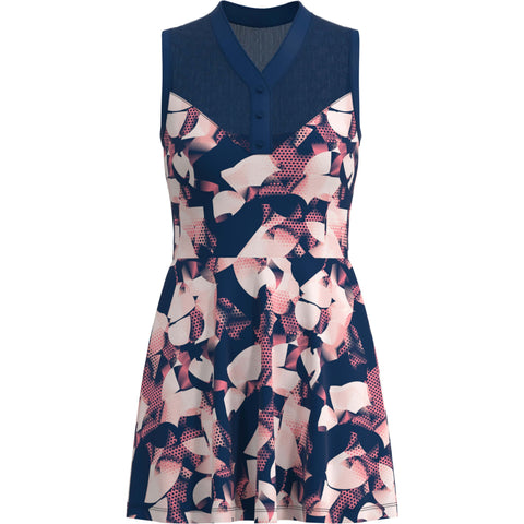 Floral Print Tennis Dress with Mesh Yoke (Blueberry Pancake) 