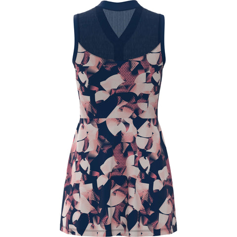 Floral Print Tennis Dress with Mesh Yoke (Blueberry Pancake) 