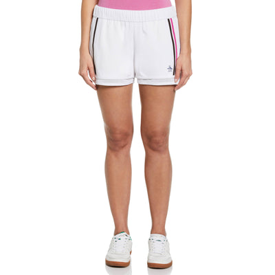 Mesh Hem Contrast Stripe Tennis Shorts (Bright White) 
