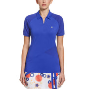 Zip Front Asymmetrical Mesh Polo Golf Shirt (Bluing) 